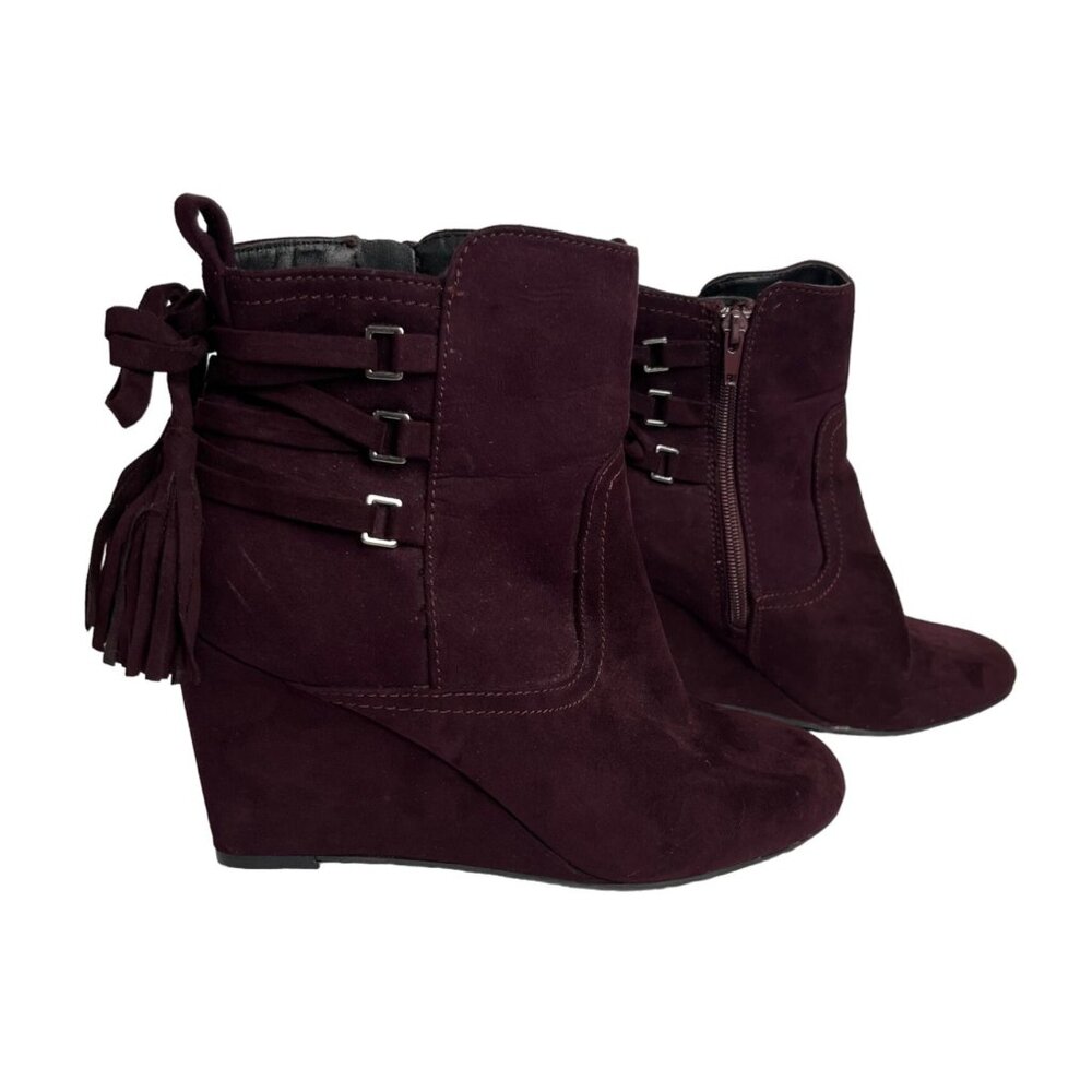 Charming Charlie Wedge Boot Womens Size 9 Burgundy Zipper Tassel